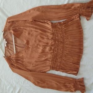 Philosophy boho rust peplum shirred blouse size small long sleeves flowy fall